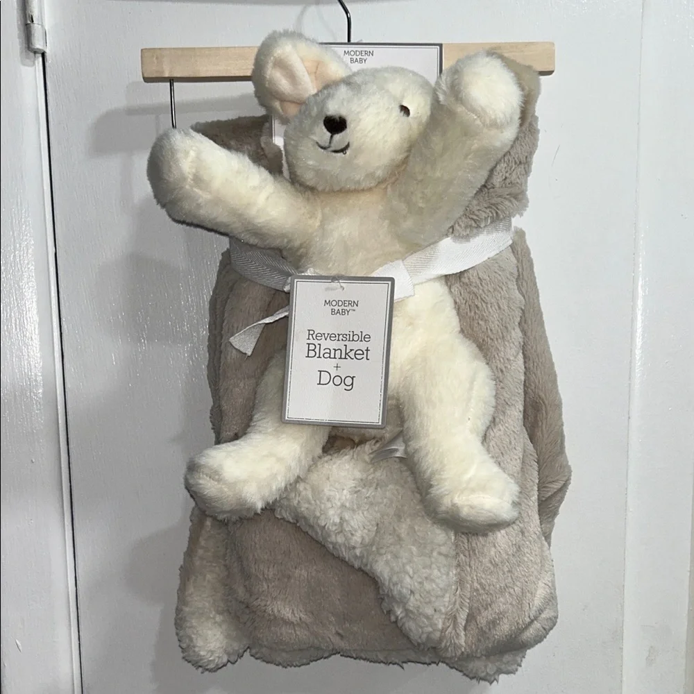 Modern Baby Reversible Blanket with Plush Dog NWT